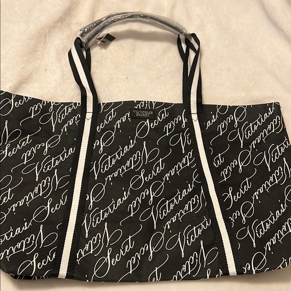 Victoria's Secret Handbags - Victoria's Secret Scripted Black and‎ White Tote